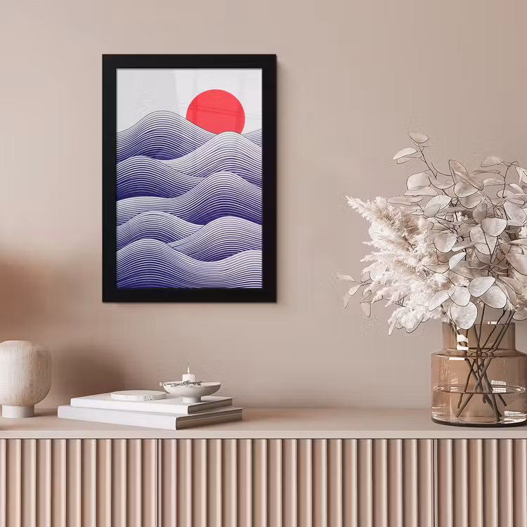 Golven - Zon - Natuur - Abstract - Rood fotolijst zwart zonder passe partout klein -sfeer5