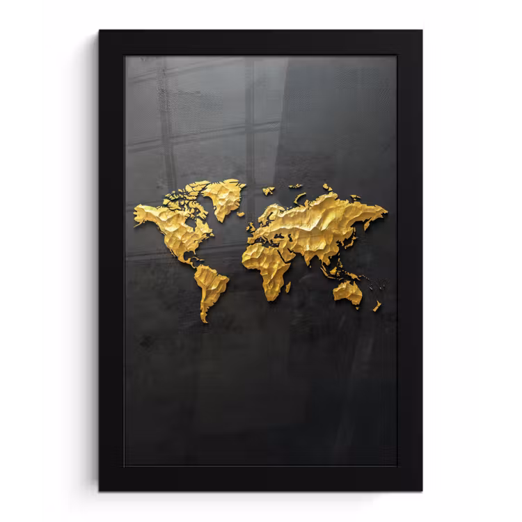 Wereldkaart - 3D Reliëf - Matzwart fotolijst zwart zonder passe partout klein -3d