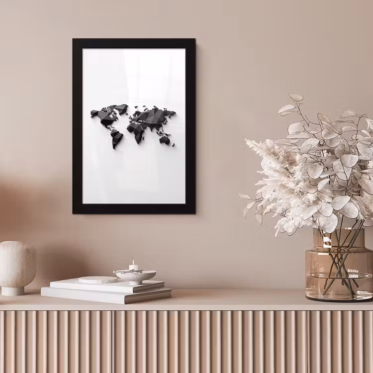 Wereldkaart - 3D - Zwart fotolijst zwart zonder passe partout klein -sfeer5