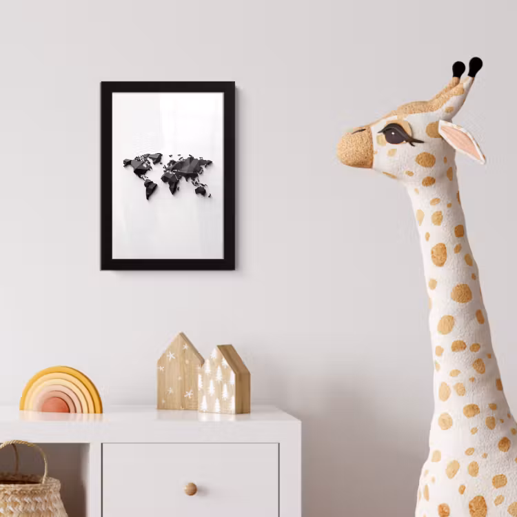 Wereldkaart - 3D - Zwart fotolijst zwart zonder passe partout klein -usfeer4_kinderkamer