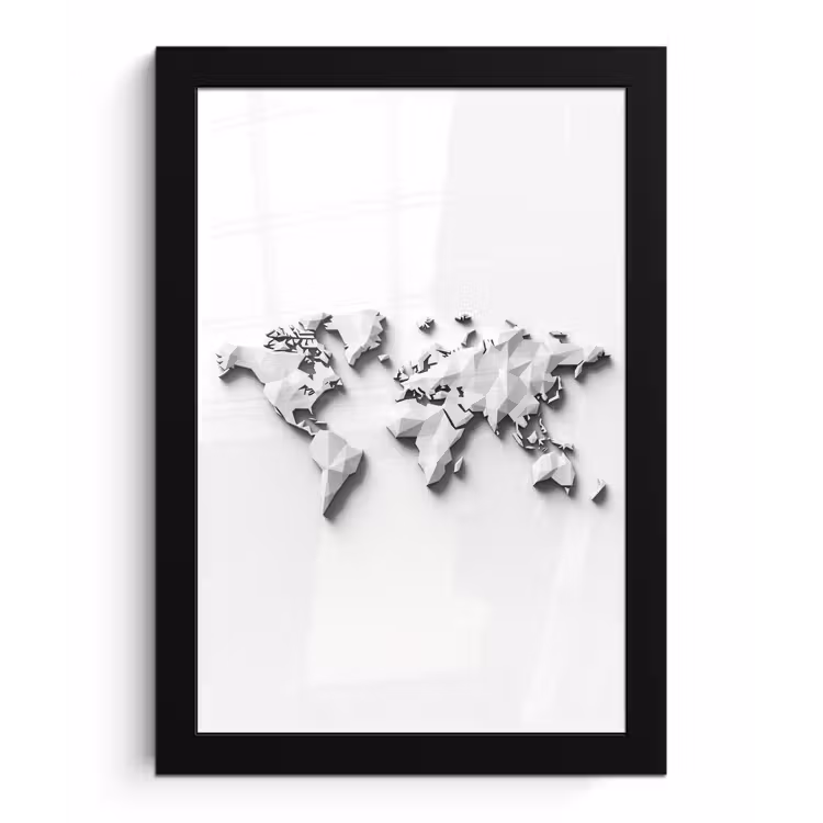 Wereldkaart - 3D - Wit fotolijst zwart zonder passe partout klein -3d