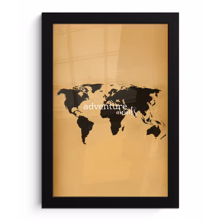 Wereldkaart - Adventure - Beige fotolijst zwart zonder passe partout klein -3d