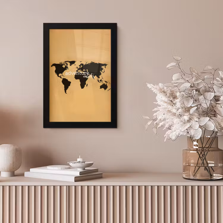Wereldkaart - Adventure - Beige fotolijst zwart zonder passe partout klein -sfeer5