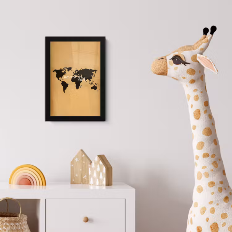 Wereldkaart - Adventure - Beige fotolijst zwart zonder passe partout klein -usfeer4_kinderkamer