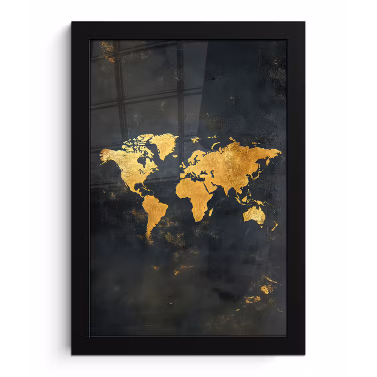 Wereldkaart - Ouderdom - Zwart fotolijst zwart zonder passe partout klein -3d