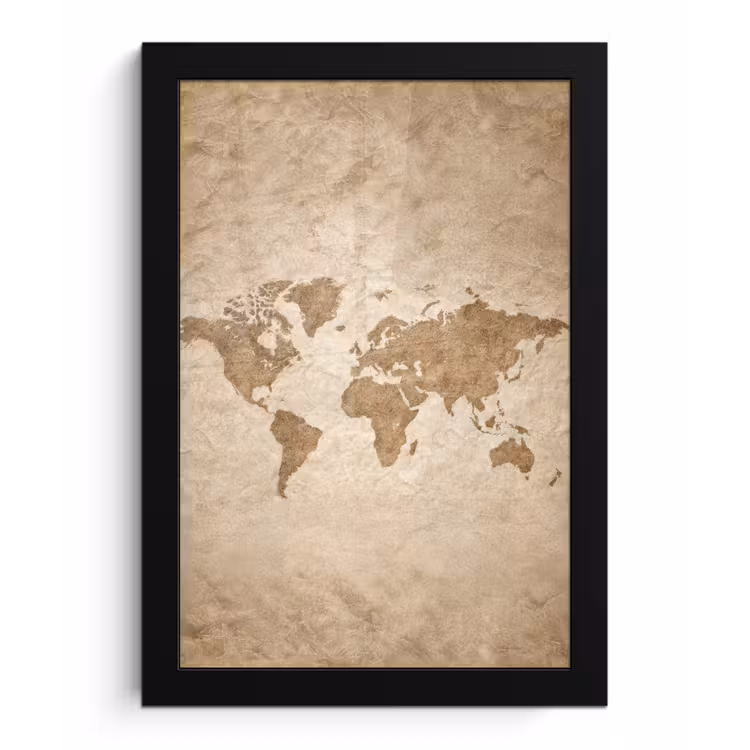 Wereldkaart - Oud papier - Historisch fotolijst zwart zonder passe partout klein -3d