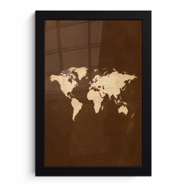 Wereldkaart - Antiek - Bruin fotolijst zwart zonder passe partout klein -3d