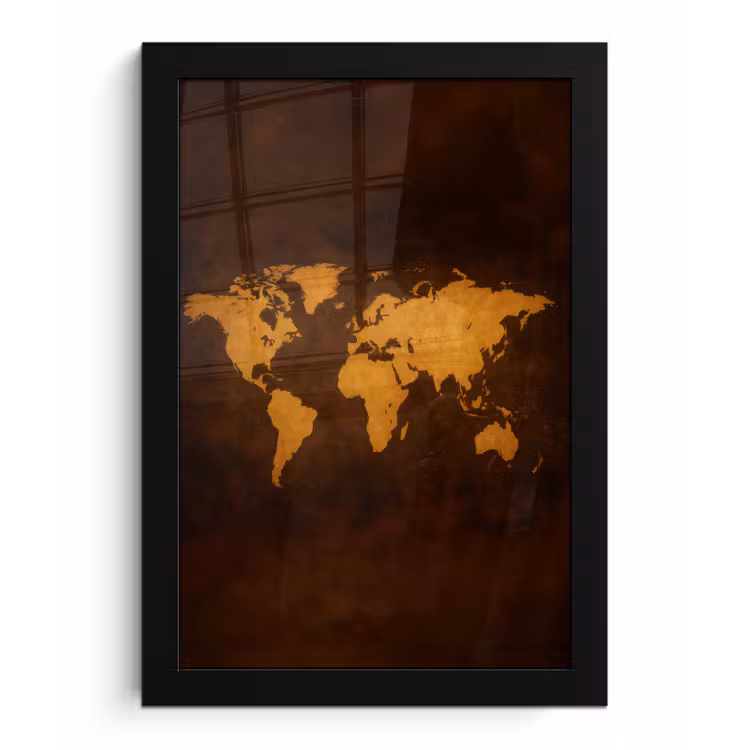 Wereldkaart - Antiek - Lederen stijl fotolijst zwart zonder passe partout klein -3d