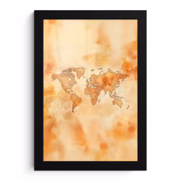 Wereldkaart - Aquarelstijl fotolijst zwart zonder passe partout klein -3d