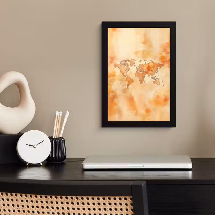 Wereldkaart - Aquarelstijl fotolijst zwart zonder passe partout klein -sfeer1