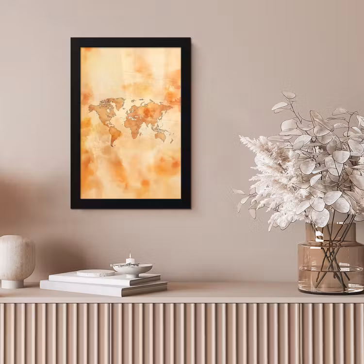 Wereldkaart - Aquarelstijl fotolijst zwart zonder passe partout klein -sfeer5