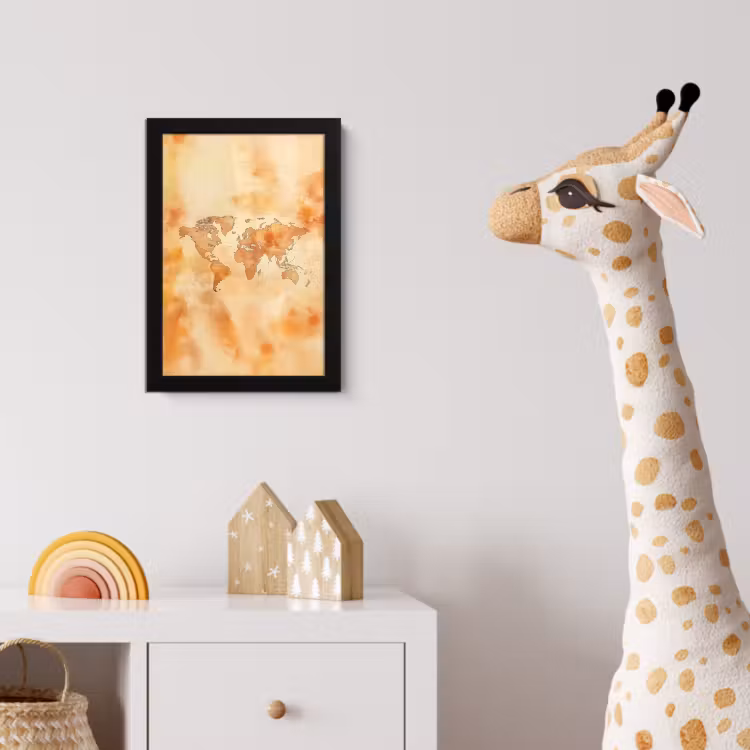 Wereldkaart - Aquarelstijl fotolijst zwart zonder passe partout klein -usfeer4_kinderkamer