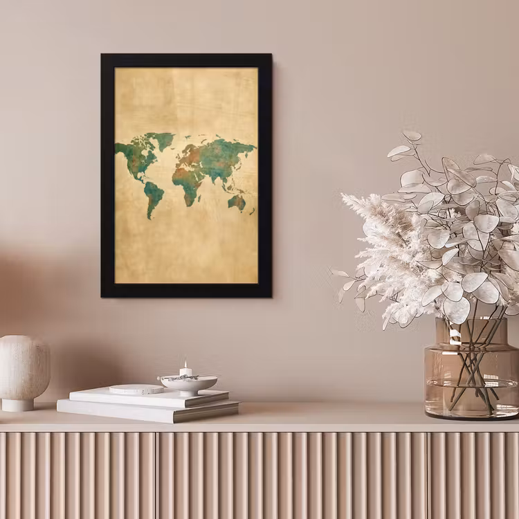 Wereldkaart - Aquarelstijl - Oud papier fotolijst zwart zonder passe partout klein -sfeer5