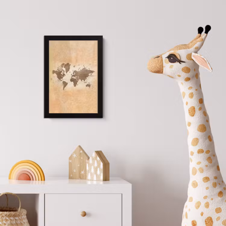 Wereldkaart - Beige - Bruin fotolijst zwart zonder passe partout klein -usfeer4_kinderkamer