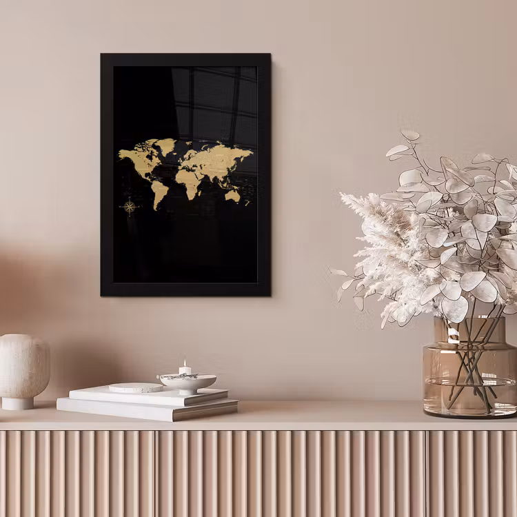 Wereldkaart - Beige - Zwart fotolijst zwart zonder passe partout klein -sfeer5