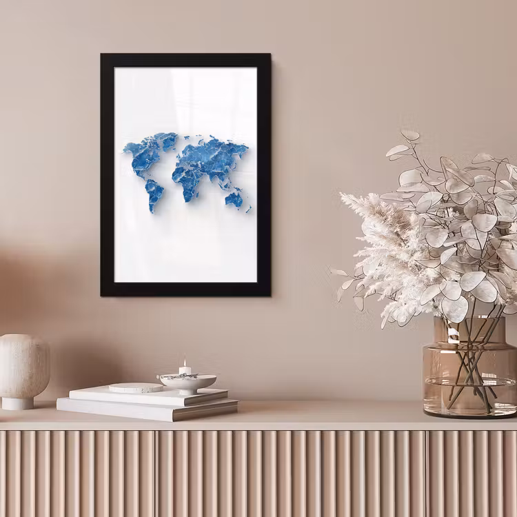 Wereldkaart - Blauwe stedenstructuur fotolijst zwart zonder passe partout klein -sfeer5