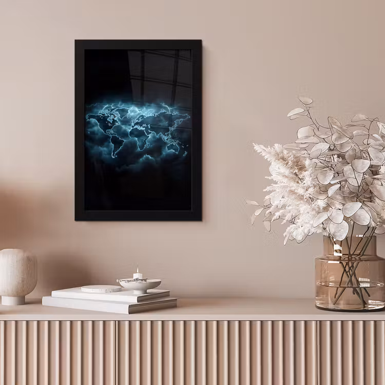 Wereldkaart - Bliksem - Blauw fotolijst zwart zonder passe partout klein -sfeer5