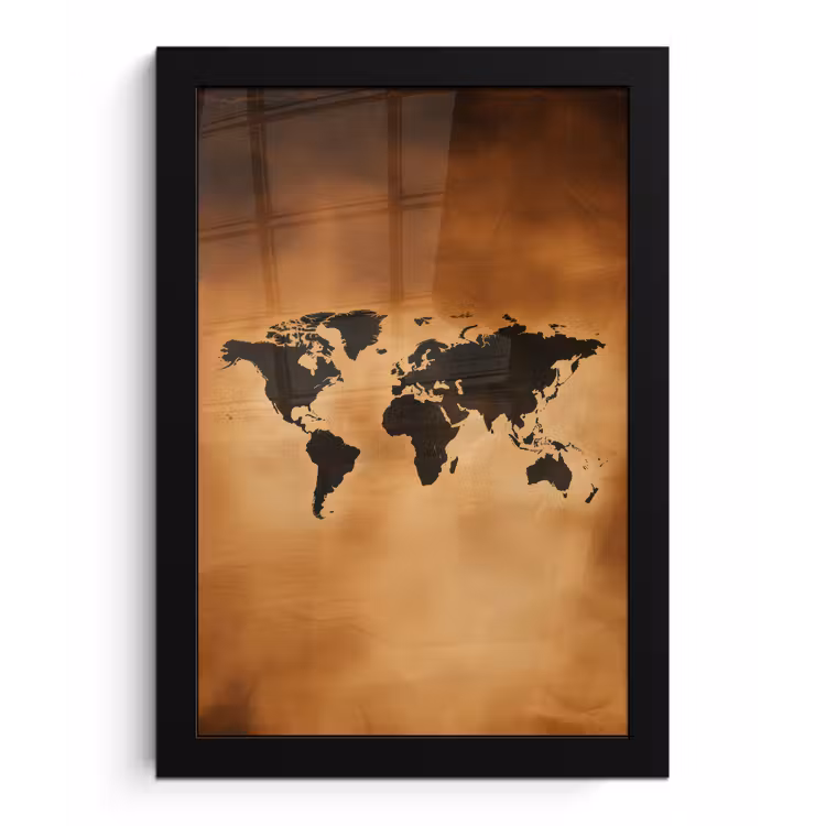 Wereldkaart - Bruin - Kaart fotolijst zwart zonder passe partout klein -3d