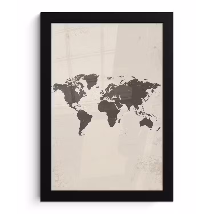 Wereldkaart - Stempelstijl - Ruw fotolijst zwart zonder passe partout klein -3d