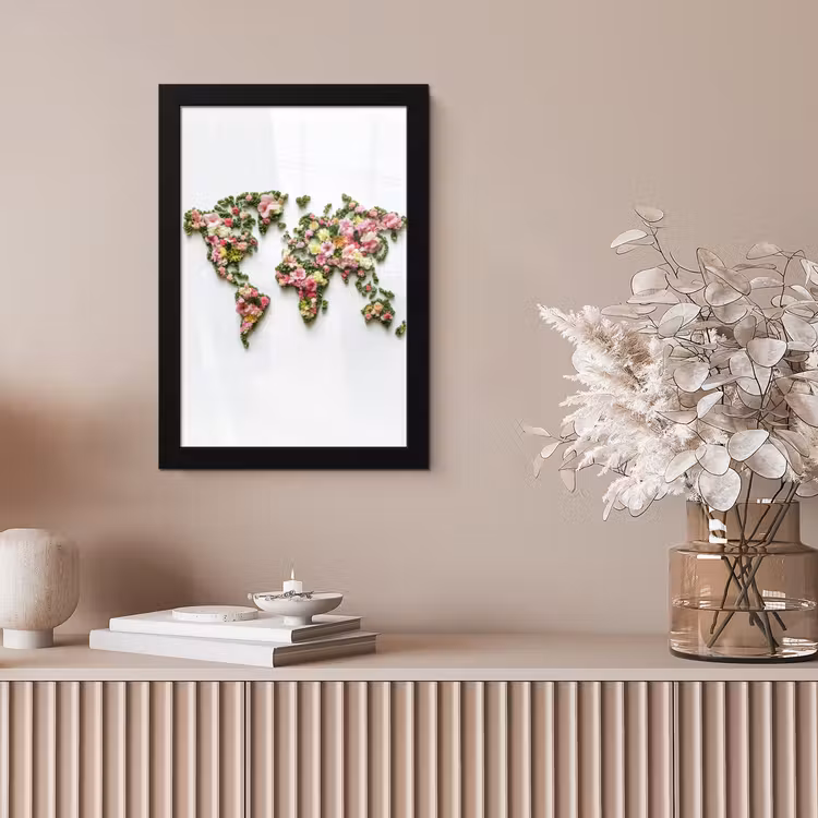 Wereldkaart - Kleurrijk - Bloemen - Lente fotolijst zwart zonder passe partout klein -sfeer5