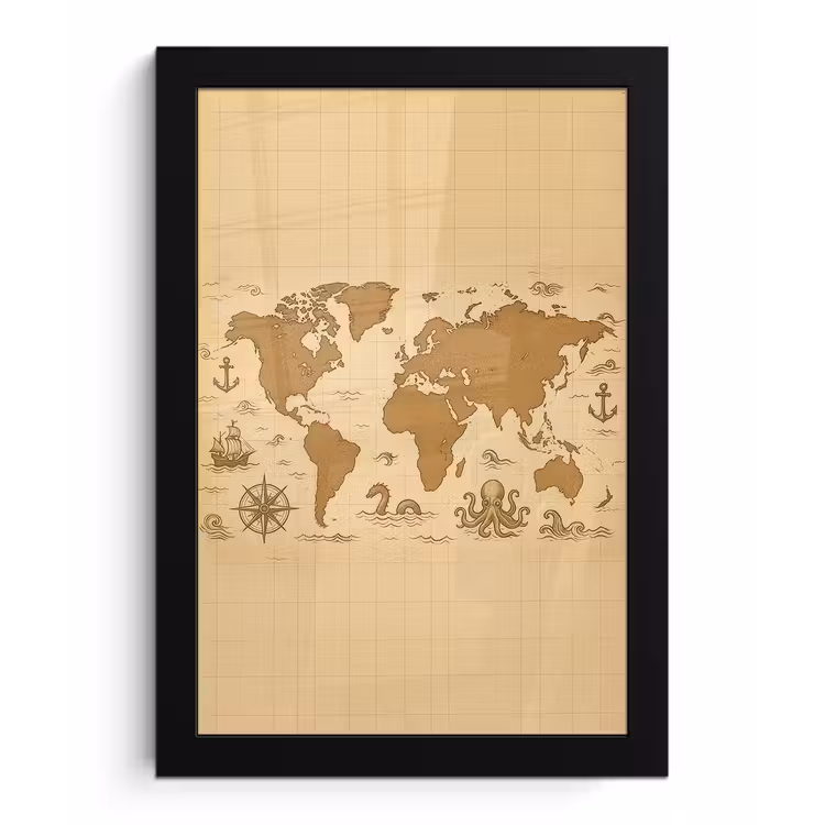 Wereldkaart - Decoratief - - Avontuurlijk fotolijst zwart zonder passe partout klein -3d