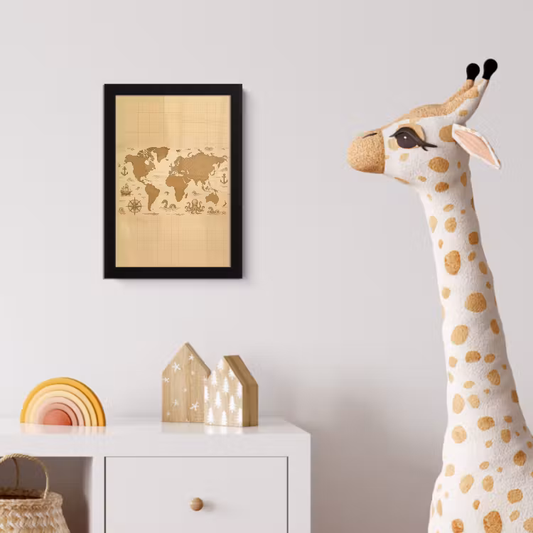 Wereldkaart - Decoratief - - Avontuurlijk fotolijst zwart zonder passe partout klein -usfeer4_kinderkamer