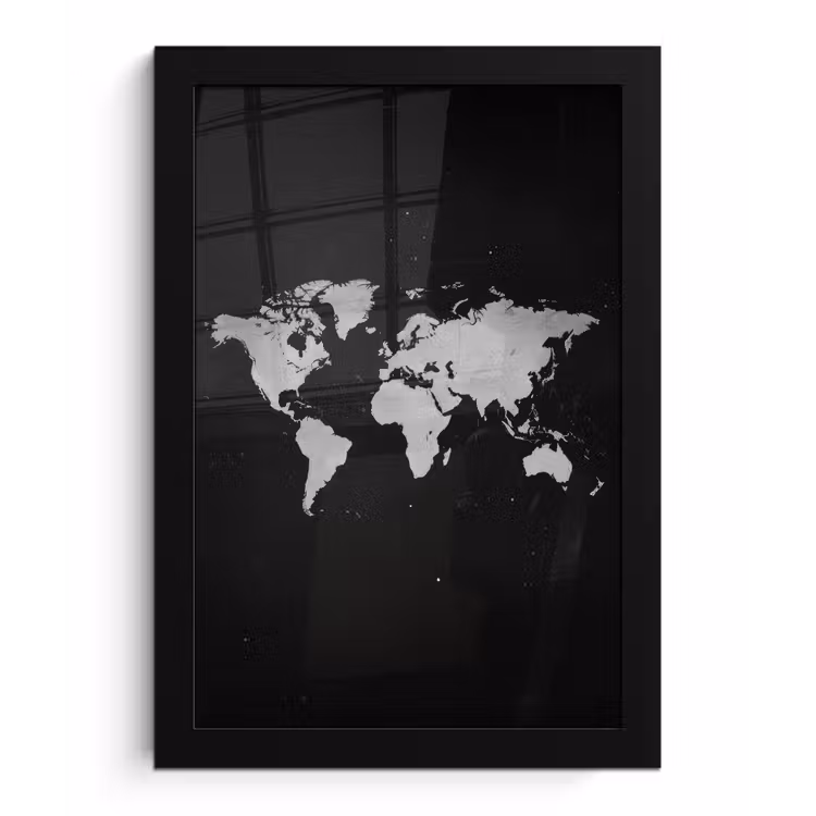 Wereldkaart - Duister - Wit fotolijst zwart zonder passe partout klein -3d