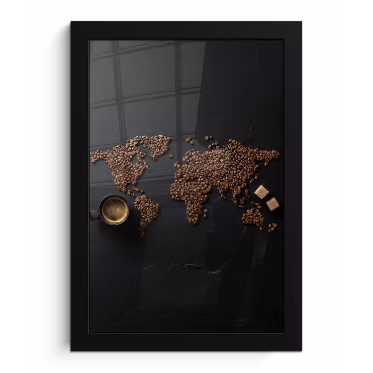 Wereldkaart - Espresso - Zwart fotolijst zwart zonder passe partout klein -3d