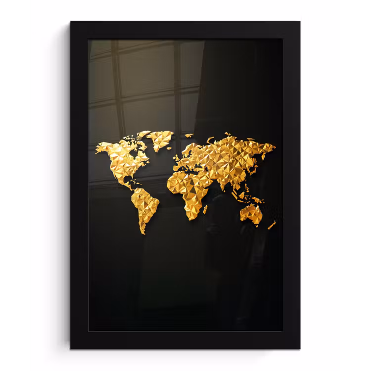 Wereldkaart - Facetstructuur - Driedimensionaal fotolijst zwart zonder passe partout klein -3d