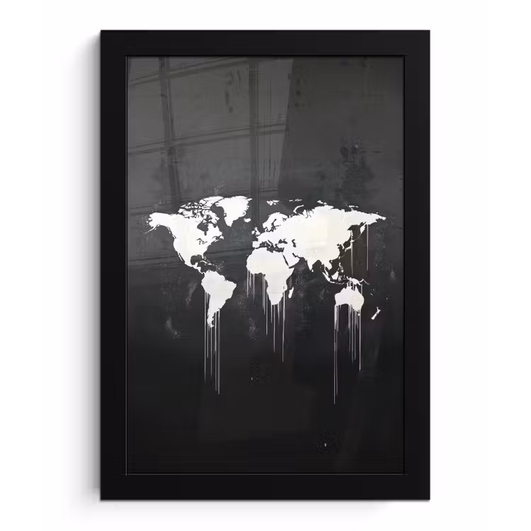 Wereldkaart - Verf - Wit fotolijst zwart zonder passe partout klein -3d