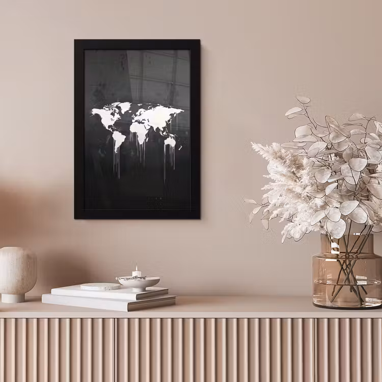 Wereldkaart - Verf - Wit fotolijst zwart zonder passe partout klein -sfeer5