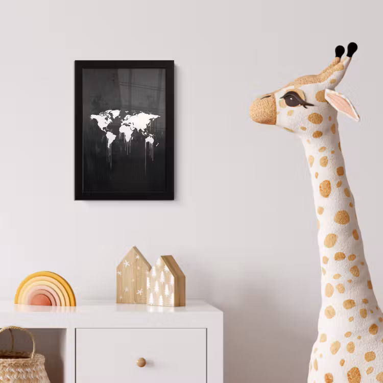 Wereldkaart - Verf - Wit fotolijst zwart zonder passe partout klein -usfeer4_kinderkamer