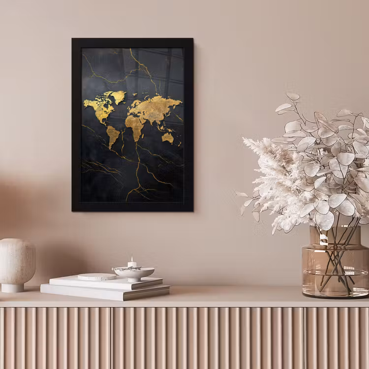 Wereldkaart - Fijne gravures - Marmer fotolijst zwart zonder passe partout klein -sfeer5