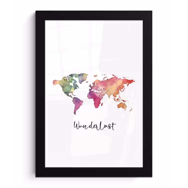 Wereldkaart - Wanderlust - Paars fotolijst zwart zonder passe partout klein -3d