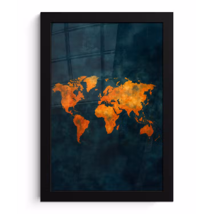 Wereldkaart - Vurige kleuren - Expressieve stijl fotolijst zwart zonder passe partout klein -3d