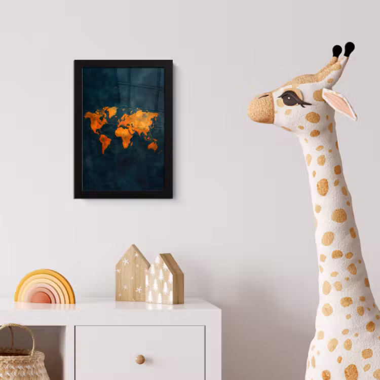 Wereldkaart - Vurige kleuren - Expressieve stijl fotolijst zwart zonder passe partout klein -usfeer4_kinderkamer