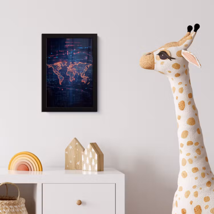 Wereldkaart - Futuristisch - Oranje fotolijst zwart zonder passe partout klein -usfeer4_kinderkamer