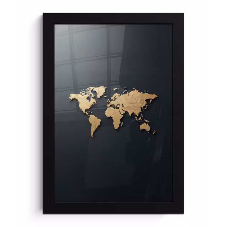 Wereldkaart - Geografische kenmerken - Zwart fotolijst zwart zonder passe partout klein -3d