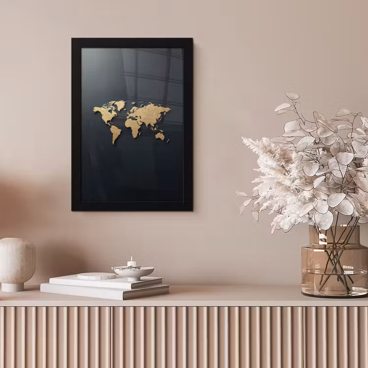 Wereldkaart - Geografische kenmerken - Zwart fotolijst zwart zonder passe partout klein -sfeer5
