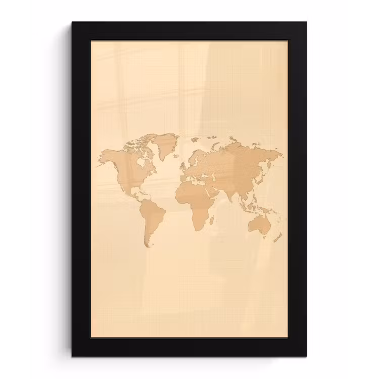 Wereldkaart - Rasterachtergrond - Eenvoudige vormgeving fotolijst zwart zonder passe partout klein -3d