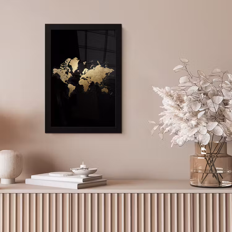 Wereldkaart - Glitter - Zwart fotolijst zwart zonder passe partout klein -sfeer5