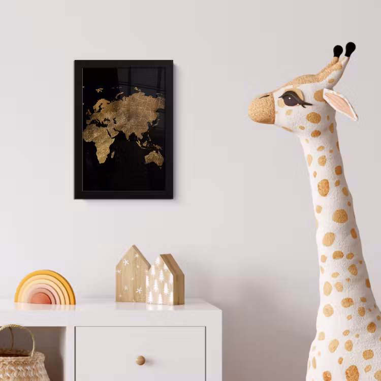 Wereldkaart - Goud - Luxe - Aarde - Zwart fotolijst zwart zonder passe partout klein -usfeer4_kinderkamer
