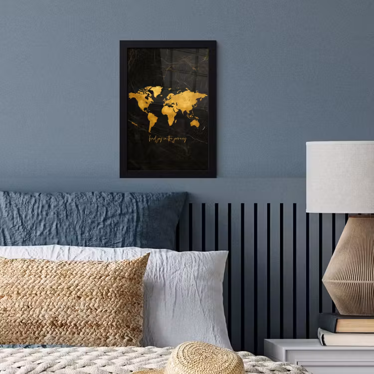 Wereldkaart - Goud - Marmer fotolijst zwart zonder passe partout klein -sfeer3
