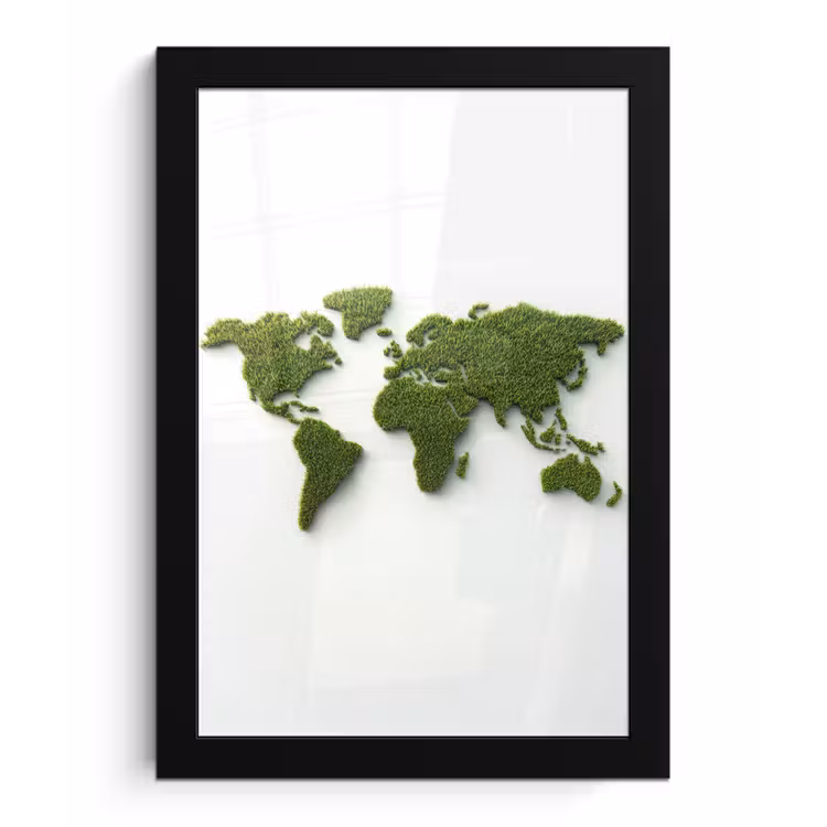 Wereldkaart - Gras textuur fotolijst zwart zonder passe partout klein -3d