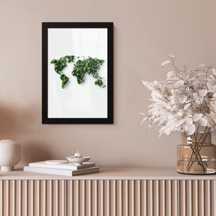 Wereldkaart - Groene bomen fotolijst zwart zonder passe partout klein -sfeer5