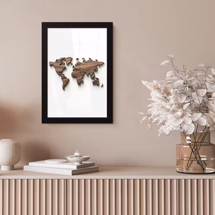 Wereldkaart - Hout - Elegant fotolijst zwart zonder passe partout klein -sfeer5