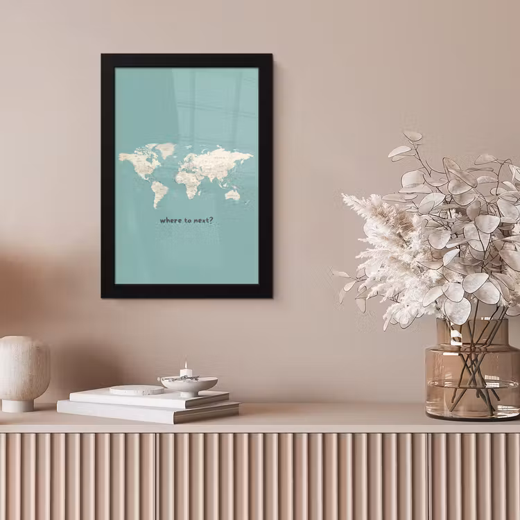 Wereldkaart - Klassiek - Lichtgroen - Landnamen fotolijst zwart zonder passe partout klein -sfeer5