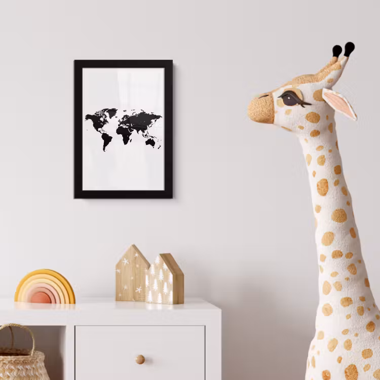 Wereldkaart - Contrast - Zwart - Wit fotolijst zwart zonder passe partout klein -usfeer4_kinderkamer