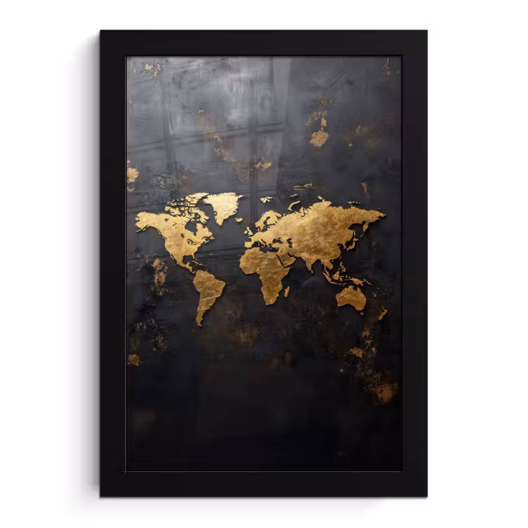 Wereldkaart - Artistiek - Zwart fotolijst zwart zonder passe partout klein -3d