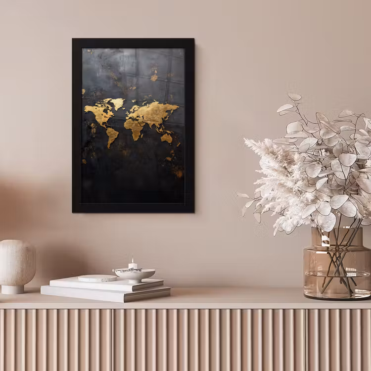 Wereldkaart - Artistiek - Zwart fotolijst zwart zonder passe partout klein -sfeer5